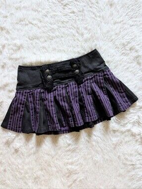 Y2K Tripp NYC Purple Striped Fur & Lace Strap Front Pleated Mini Skirt Medium